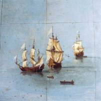 Trois vaisseaux hollandais et plusieurs canots au levant des îles des Larrons